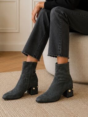 Stuart Weitzman Suede Ankle Boots with Decorative Heel